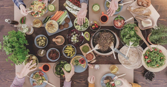 Dinner for weight loss with vegetables, grains, and fresh greens